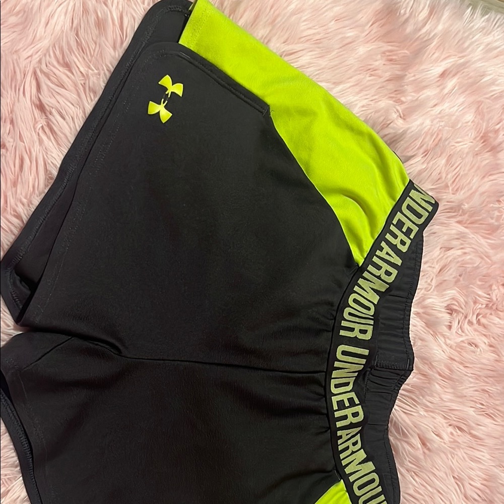 Under Armour Black and Neon Green Athletic Shorts